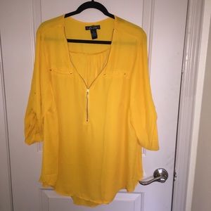 Yellow Sheer Zipper 3/4 Sleeve